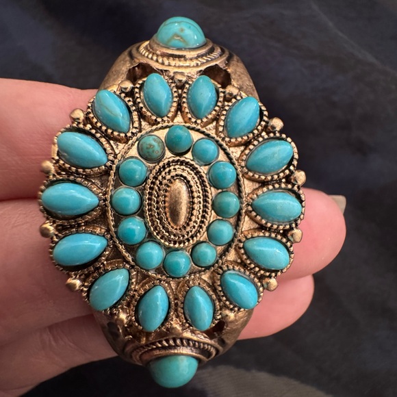Southwestern Turquoise Style Wide Cuff Bracelet Boho Statement - Picture 9 of 16